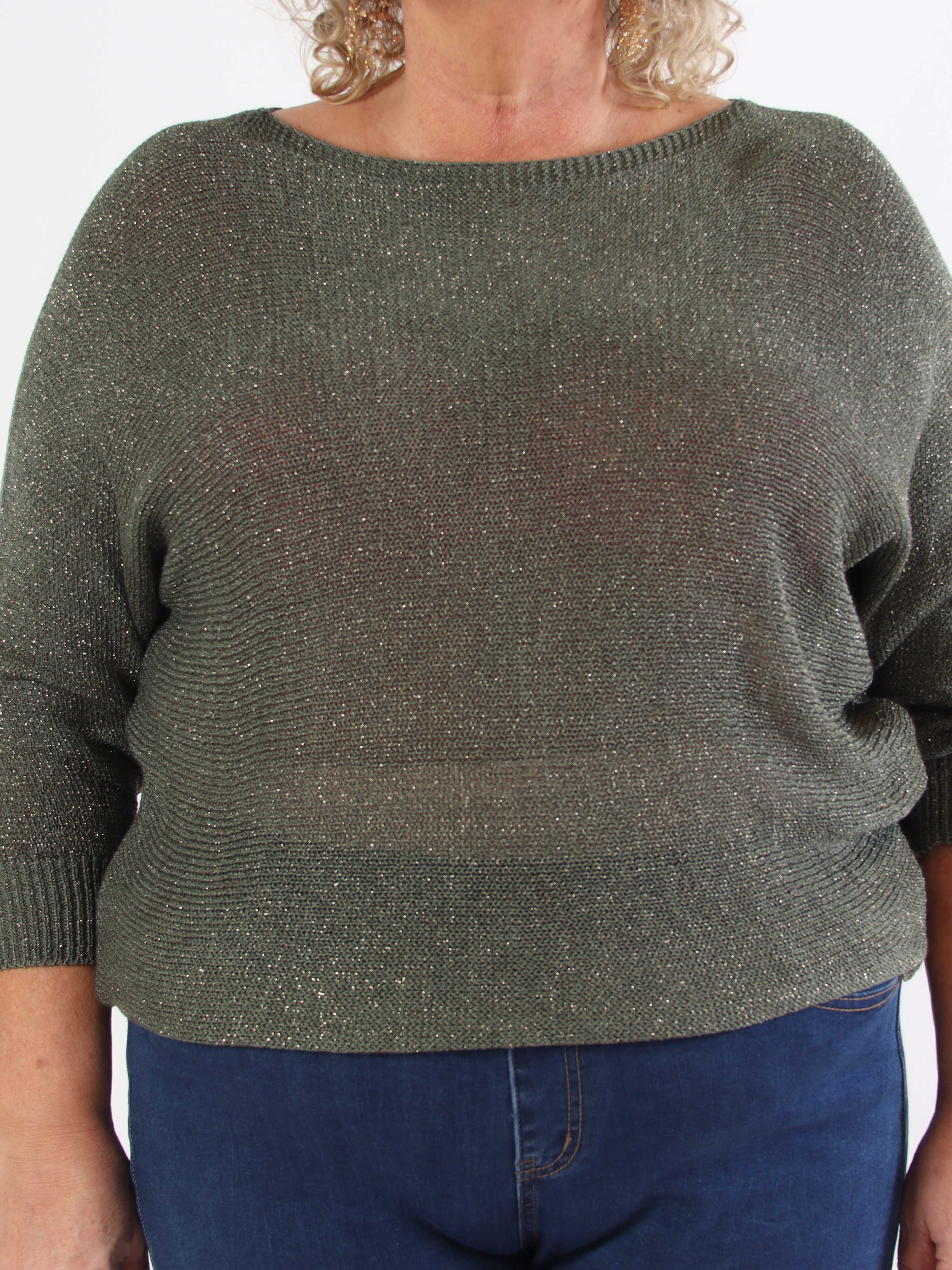 Paulina - Plus size strikbluse med glimmertråde og sløjfe